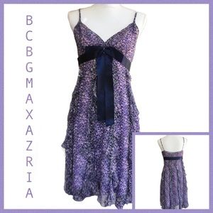 BCBGMAXAZRIA Purple Print 💯 % Silk Sundress Sz 6